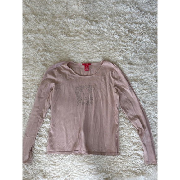 A Line Anne Klein Top Lion Rhinestone Embellished Long Sleeve Knit - Picture 1 of 4
